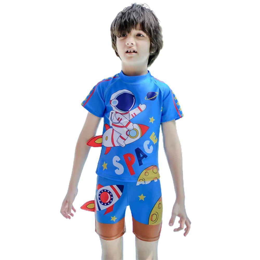 Dark Blue Space Rocket Shirt & Shorts Swimwear for Kids, 2 PCS Set - Little Surprise BoxDark Blue Space Rocket Shirt & Shorts Swimwear for Kids, 2 PCS Set - Little Surprise BoxDark Blue Space Rocket Shirt & Shorts Swimwear for Kids, 2 PCS Set