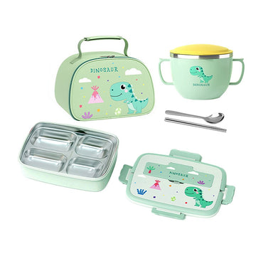 Dino Combo set Stainless steel Lunch Box with insulated Lunch box Cover for kids - Little Surprise BoxDino Combo set Stainless steel Lunch Box with insulated Lunch box Cover for kids