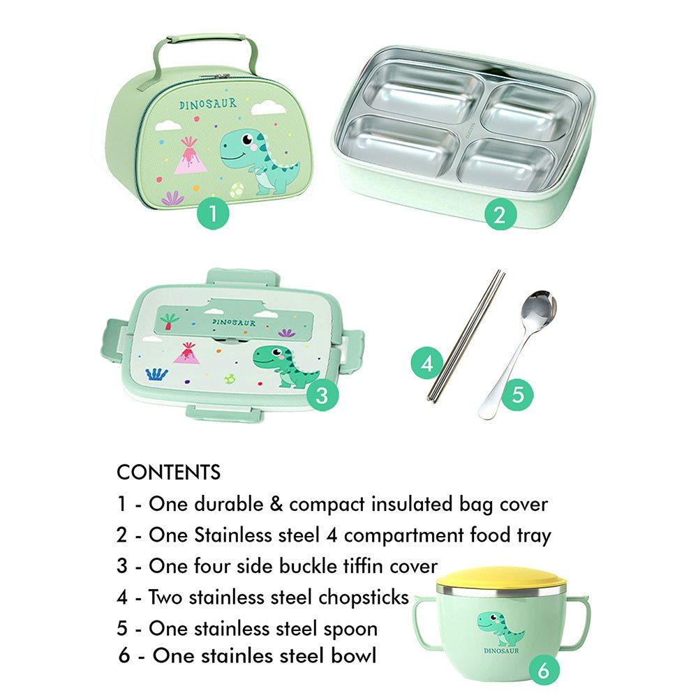 Dino Combo set Stainless steel Lunch Box with insulated Lunch box Cover for kids - Little Surprise BoxDino Combo set Stainless steel Lunch Box with insulated Lunch box Cover for kids