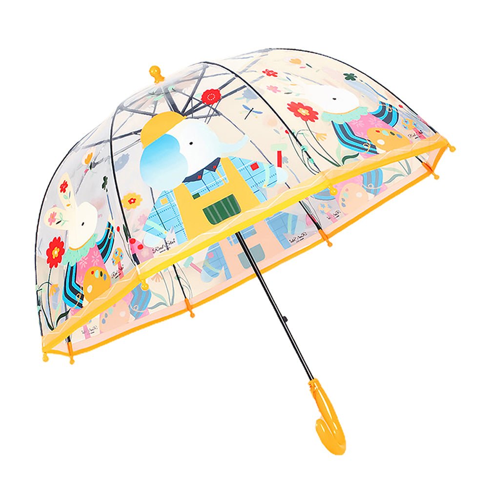 Dome Style Elephant Rabbit Transparent Yellow Umbrella for Kids - Little Surprise BoxDome Style Elephant Rabbit Transparent Yellow Umbrella for Kids