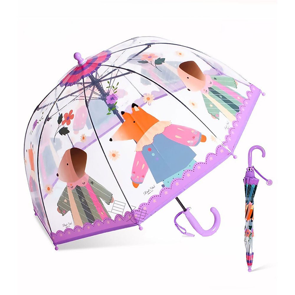 Dome Style, Ms.Foxy Transparent Purple Umbrella for Kids - Little Surprise BoxDome Style, Ms.Foxy Transparent Purple Umbrella for Kids