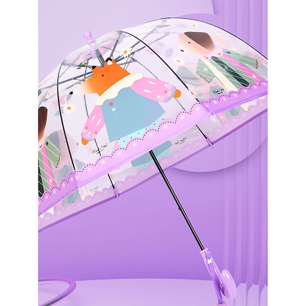 Dome Style, Ms.Foxy Transparent Purple Umbrella for Kids - Little Surprise BoxDome Style, Ms.Foxy Transparent Purple Umbrella for Kids