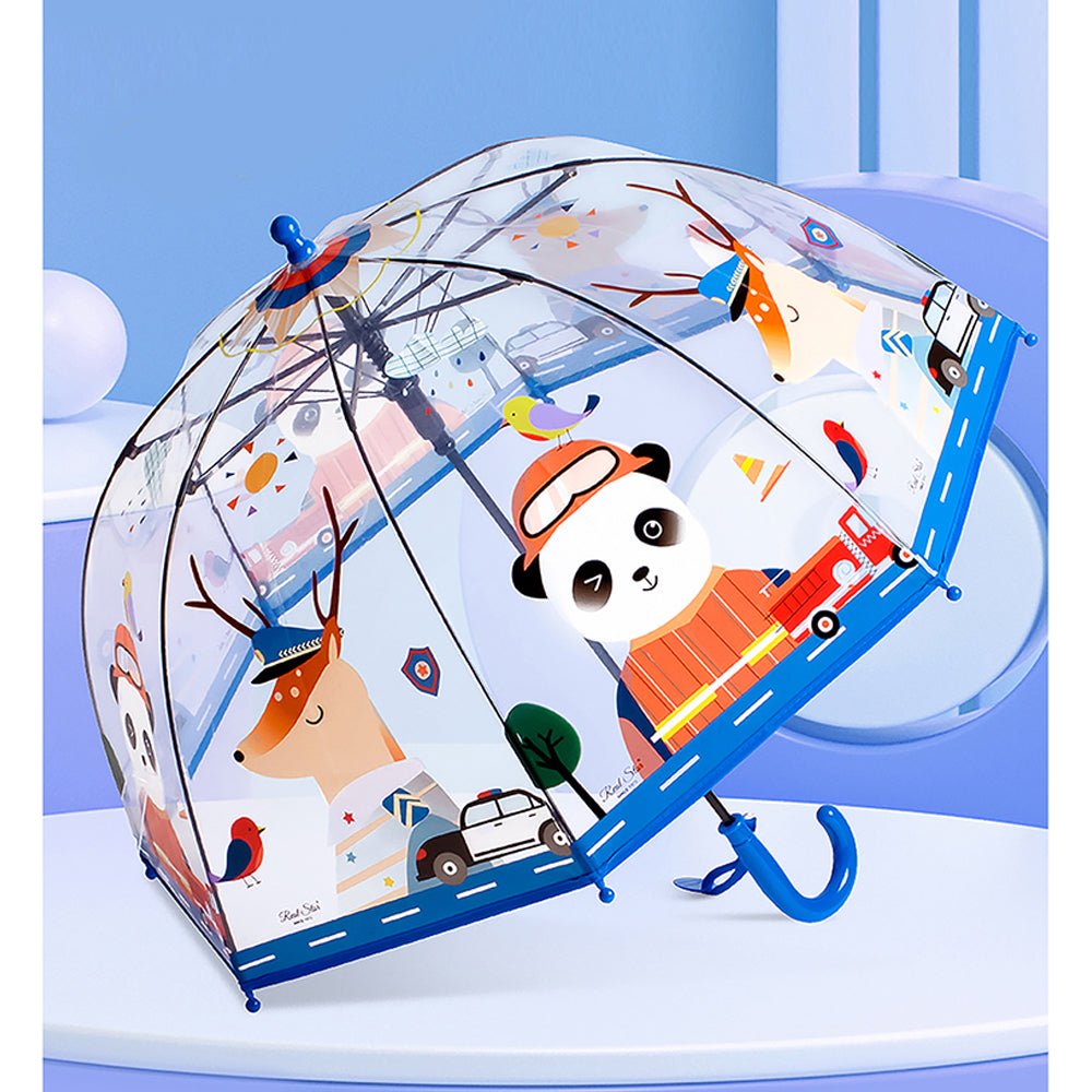 Dome Style Panda Police Transparent Blue Umbrella for Kids - Little Surprise BoxDome Style Panda Police Transparent Blue Umbrella for Kids