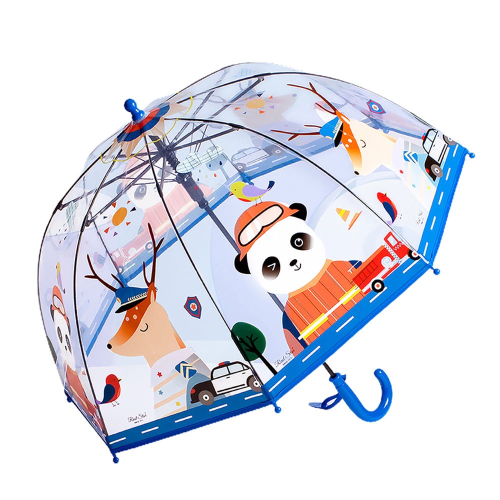 Dome Style Panda Police Transparent Blue Umbrella for Kids - Little Surprise BoxDome Style Panda Police Transparent Blue Umbrella for Kids