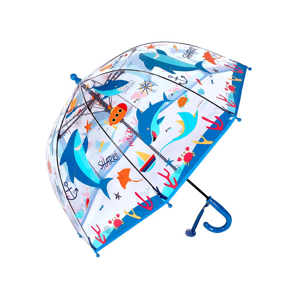 Dome Style, Sea Shark theme Transparent Umbrella for Kids - Little Surprise BoxDome Style, Sea Shark theme Transparent Umbrella for Kids