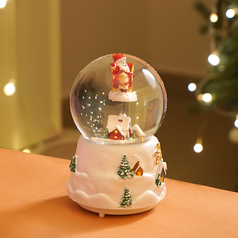 Red Sledge Santa snow village colorful LED Dome with Music Christmas Table Décor & Gift option