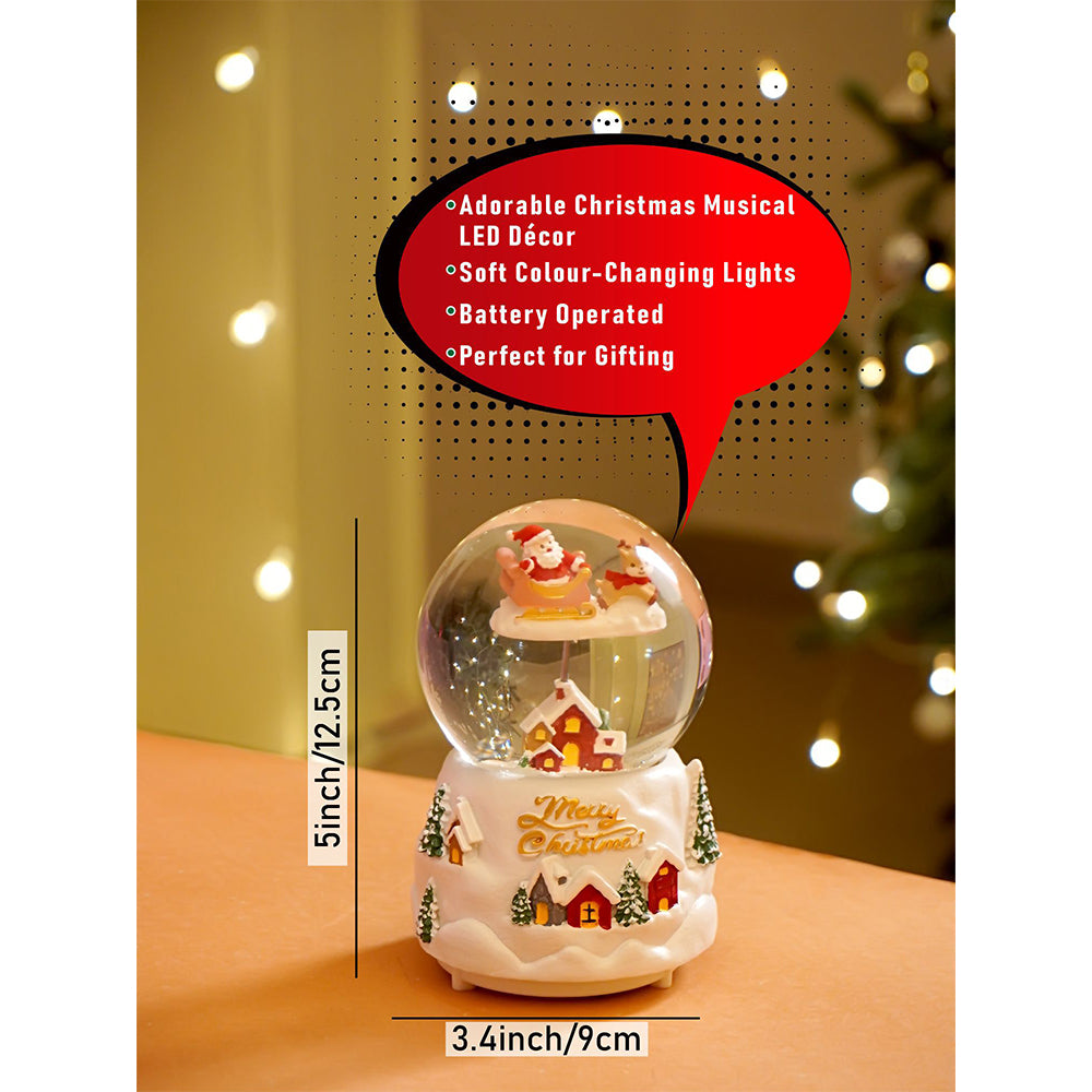 Brown Sledge Santa snow village colorful LED Dome with Music Christmas Table Décor & Gift option