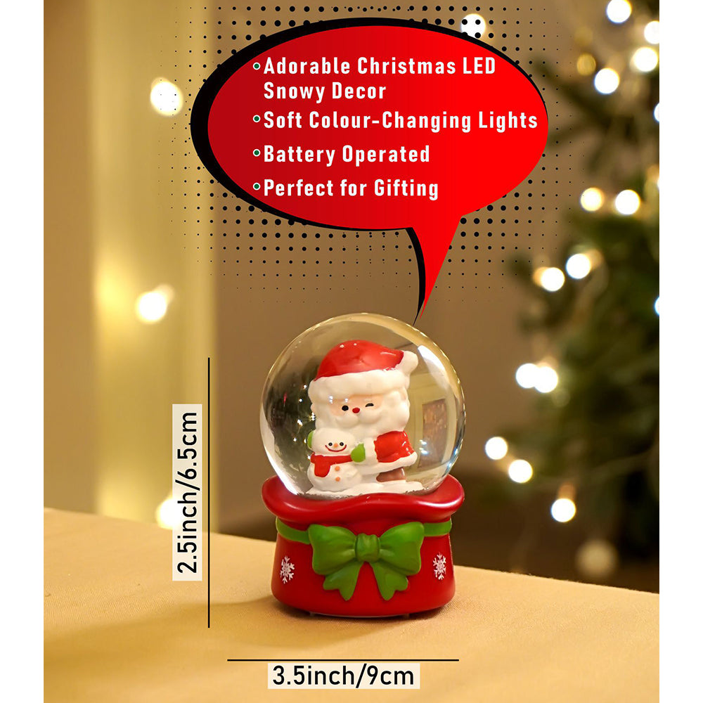 Santa with Snowman Mini colorful led light shiny Dome, Christmas Tabletop Xmas Décor, & Gift option