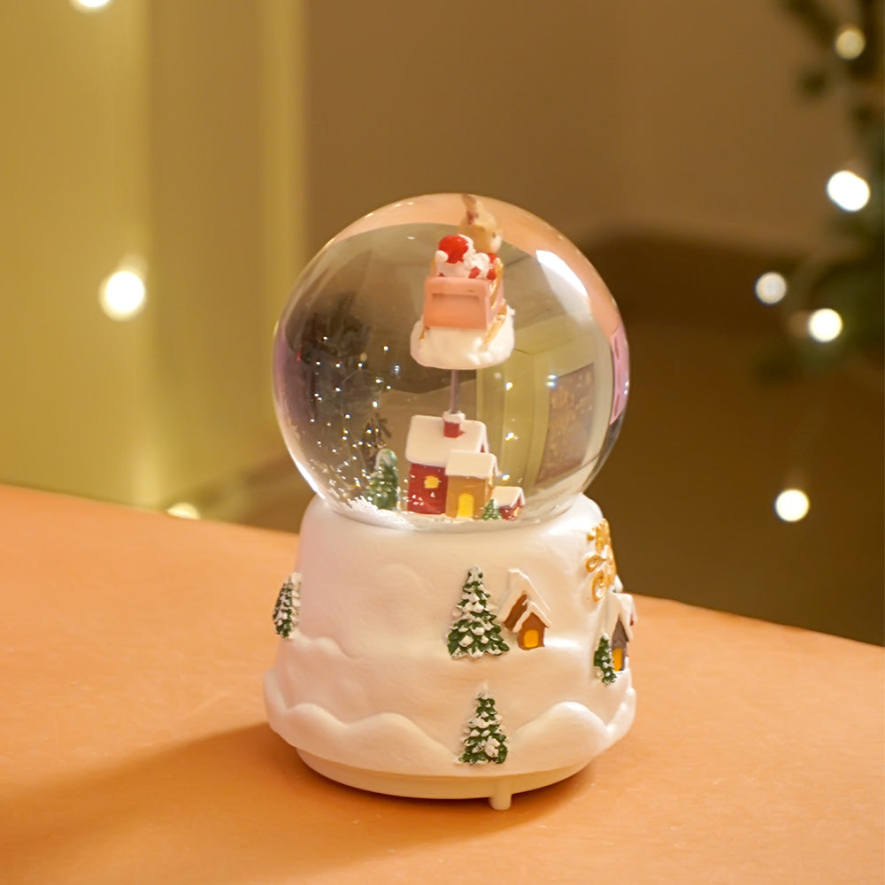 Brown Sledge Santa snow village colorful LED Dome with Music Christmas Table Décor & Gift option