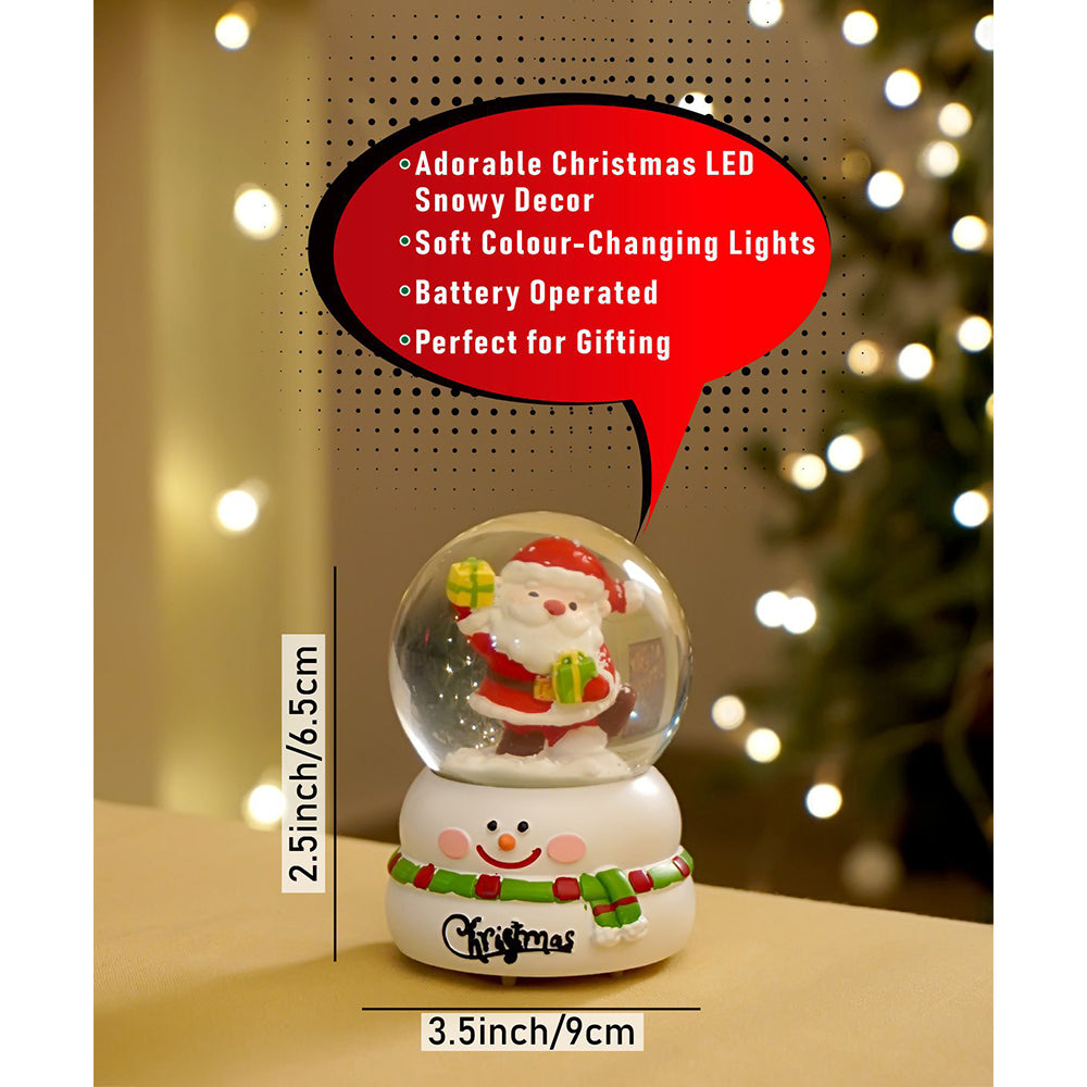 Santa with Gift colorful LED Globe on Snowman Base, Christmas Table Décor & Gift option