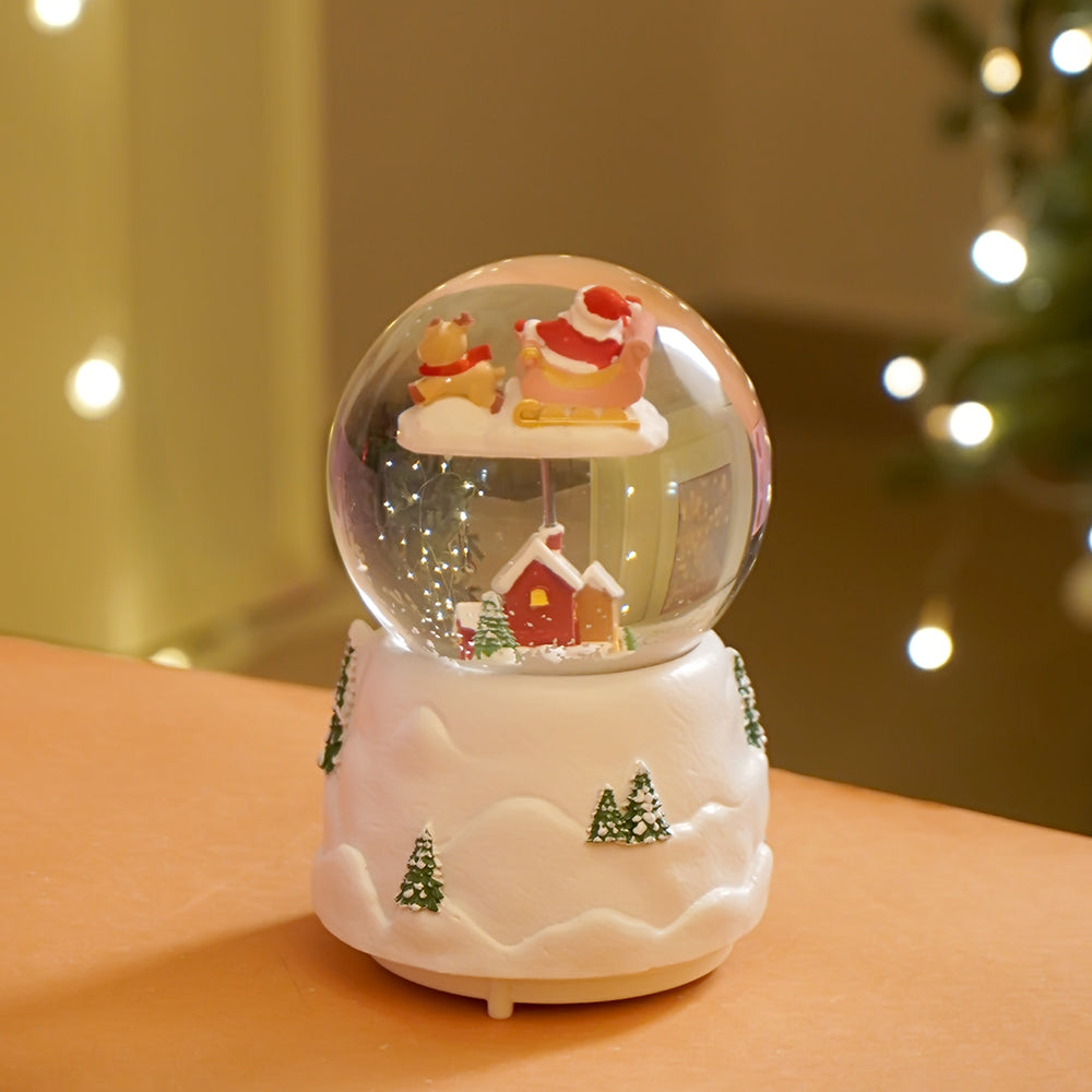 Brown Sledge Santa snow village colorful LED Dome with Music Christmas Table Décor & Gift option