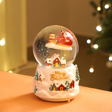 Red Sledge Santa snow village colorful LED Dome with Music Christmas Table Décor & Gift option