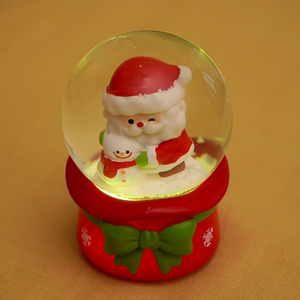 Santa with Snowman Mini colorful led light shiny Dome, Christmas Tabletop Xmas Décor, & Gift option
