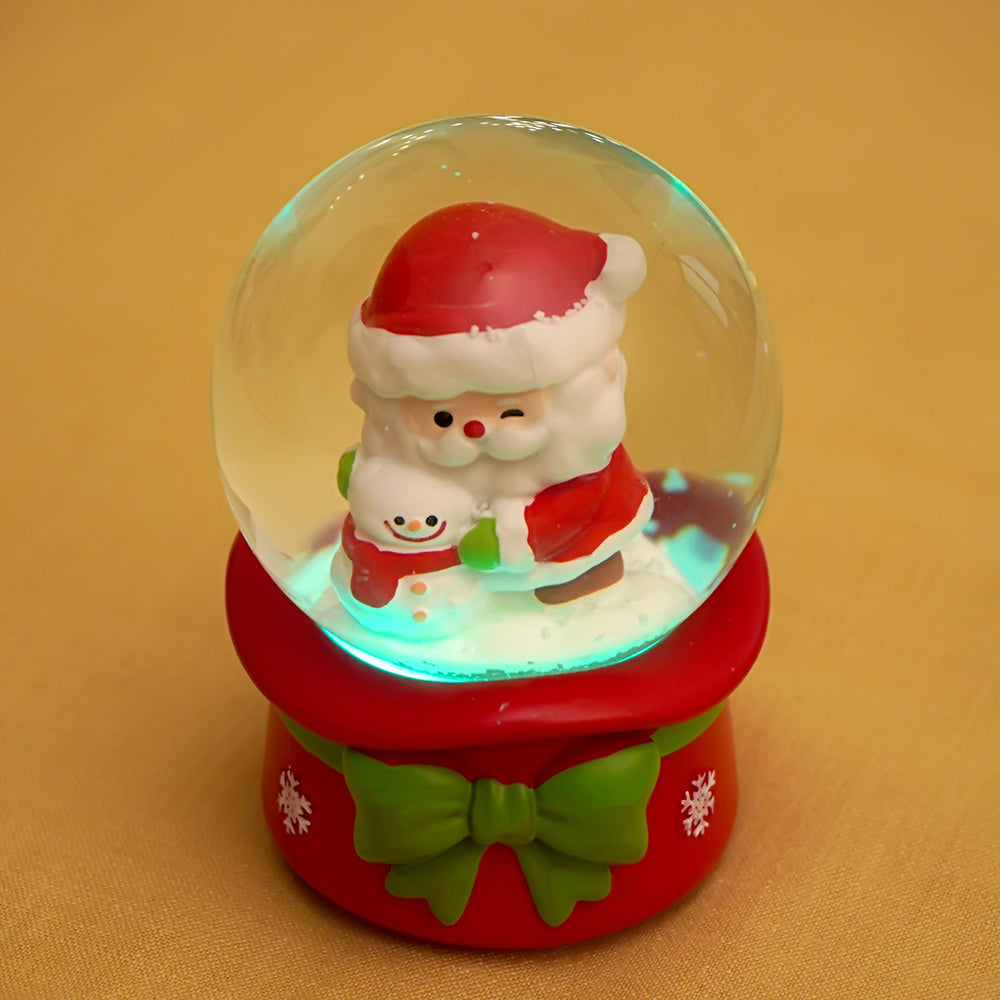 Santa with Snowman Mini colorful led light shiny Dome, Christmas Tabletop Xmas Décor, & Gift option