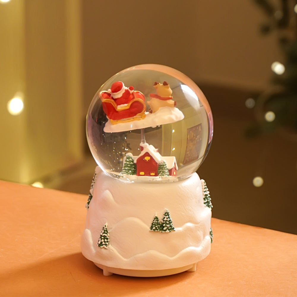 Red Sledge Santa snow village colorful LED Dome with Music Christmas Table Décor & Gift option