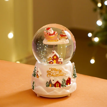 Brown Sledge Santa snow village colorful LED Dome with Music Christmas Table Décor & Gift option