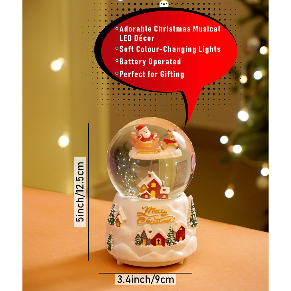 Red Sledge Santa snow village colorful LED Dome with Music Christmas Table Décor & Gift option