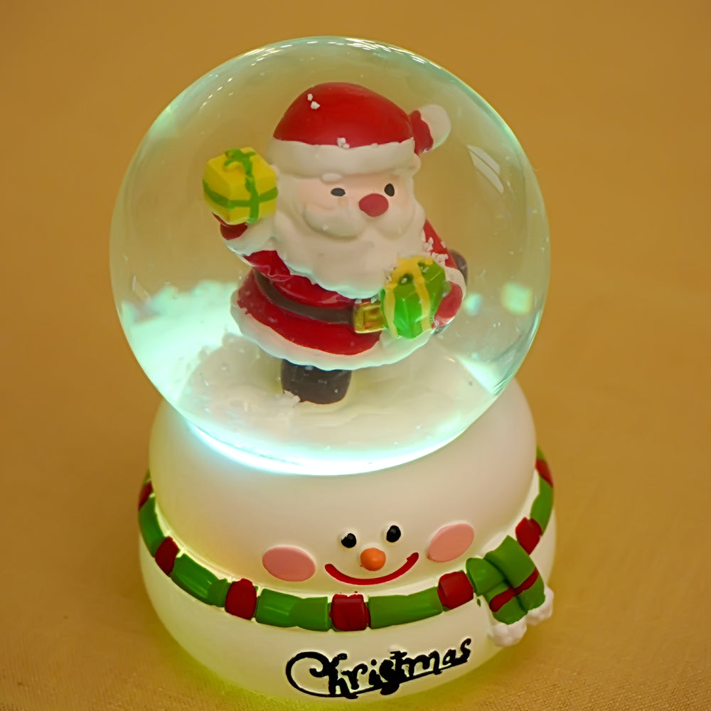 Santa with Gift colorful LED Globe on Snowman Base, Christmas Table Décor & Gift option