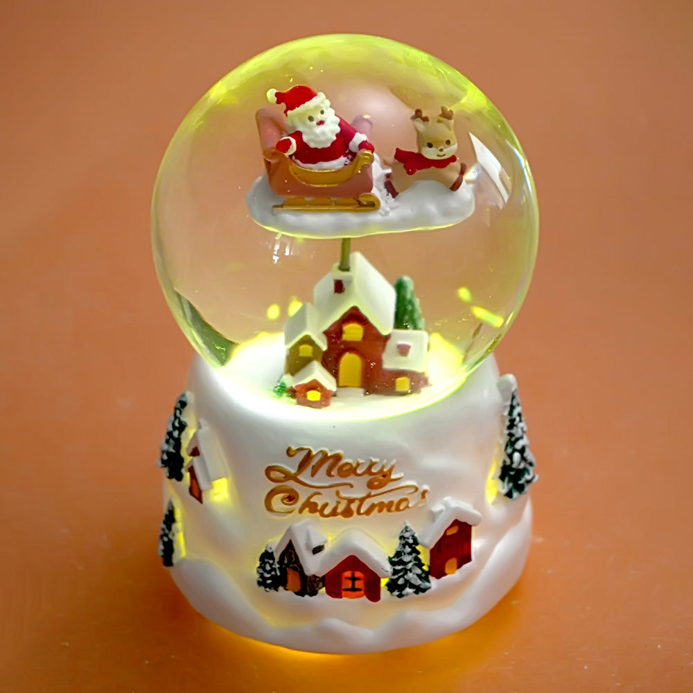 Brown Sledge Santa snow village colorful LED Dome with Music Christmas Table Décor & Gift option