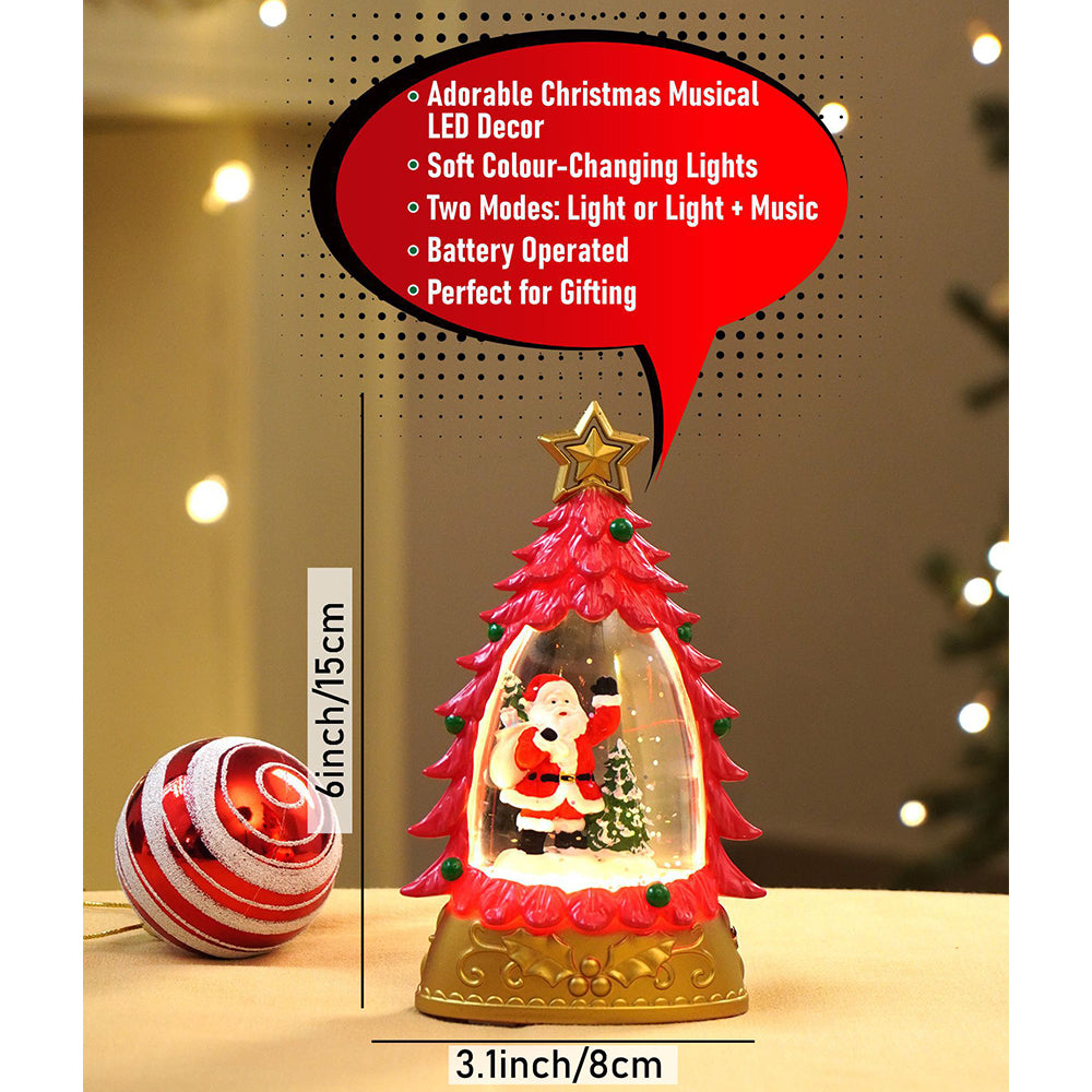 Mini Red Tree with Santa Sack colorful LED light Dome with Music Christmas Table Décor & Gift option