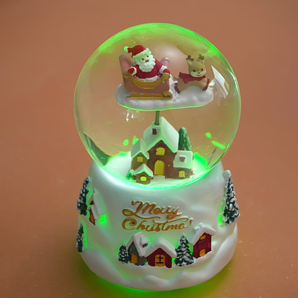 Brown Sledge Santa snow village colorful LED Dome with Music Christmas Table Décor & Gift option
