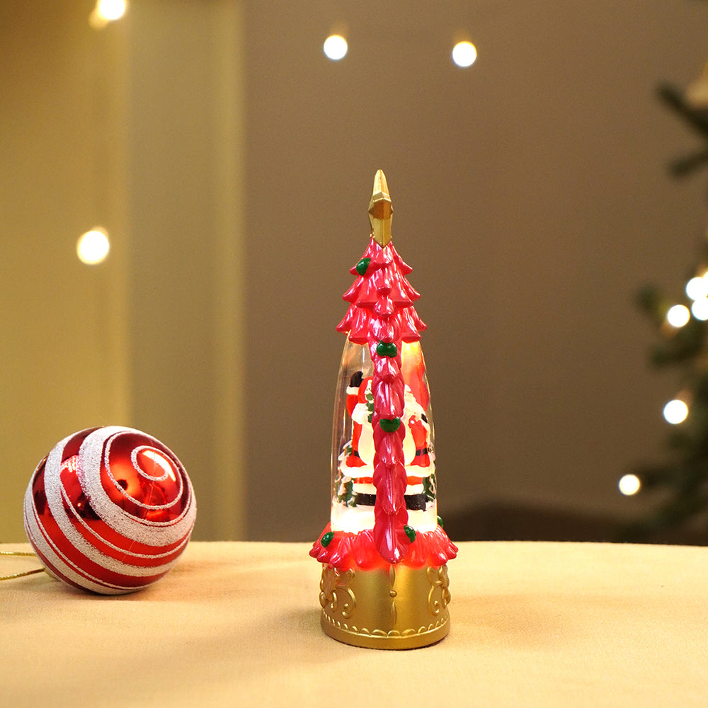 Mini Red Tree with Santa Sack colorful LED light Dome with Music Christmas Table Décor & Gift option