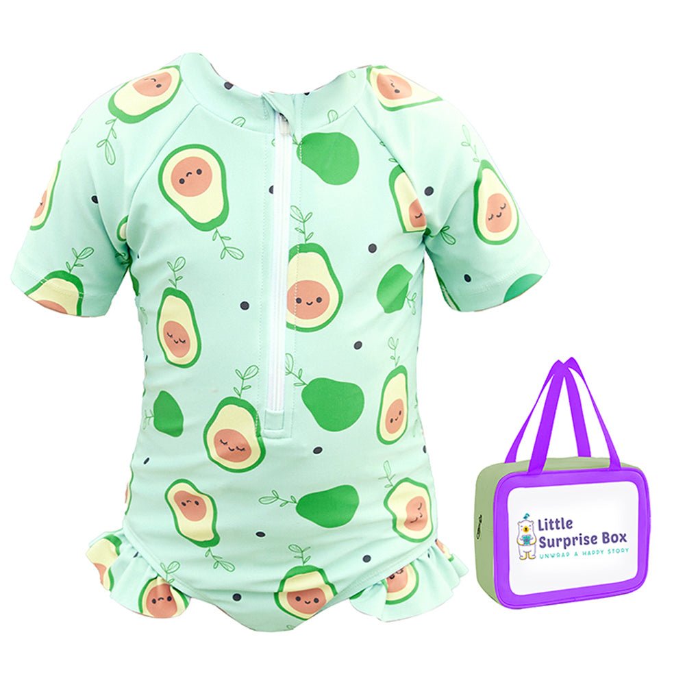 Frilly Avacado Print Swimwear +Swim Cap for Toddlers & Kids - Little Surprise BoxFrilly Avacado Print Swimwear +Swim Cap for Toddlers & Kids