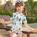 Frilly Tropical Print Toddlers & Kids Swimwear + Swim Cap - Little Surprise BoxFrilly Tropical Print Toddlers & Kids Swimwear + Swim Cap