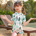 Frilly Tropical Print Toddlers & Kids Swimwear + Swim Cap - Little Surprise BoxFrilly Tropical Print Toddlers & Kids Swimwear + Swim Cap