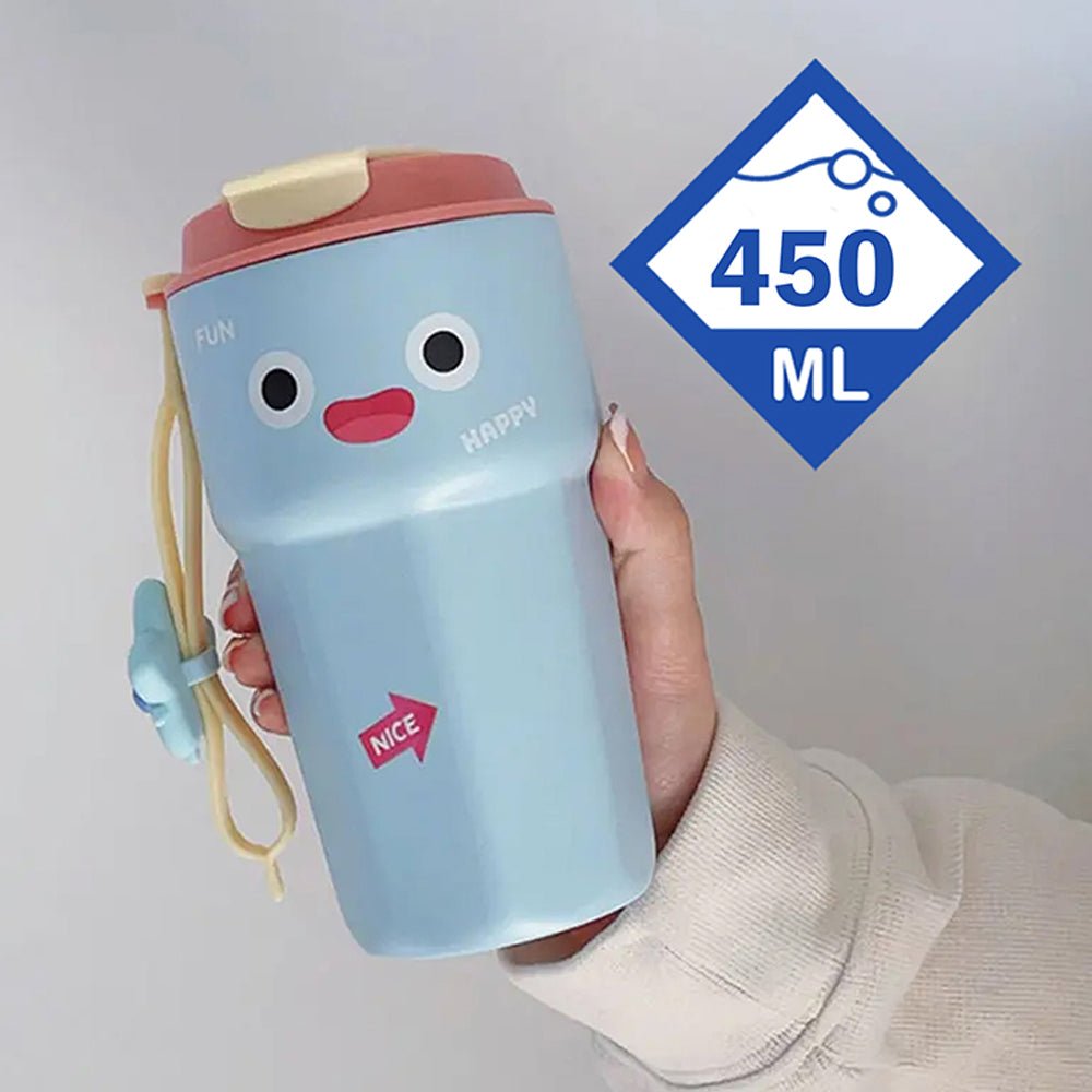 Fun Emoji Blue Vacuum Insulated Stainless Steel Coffee/Water/Tea Travel Tumbler for Kids & Adults, 450ml - Little Surprise BoxFun Emoji Blue Vacuum Insulated Stainless Steel Coffee/Water/Tea Travel Tumbler for Kids & Adults, 450ml