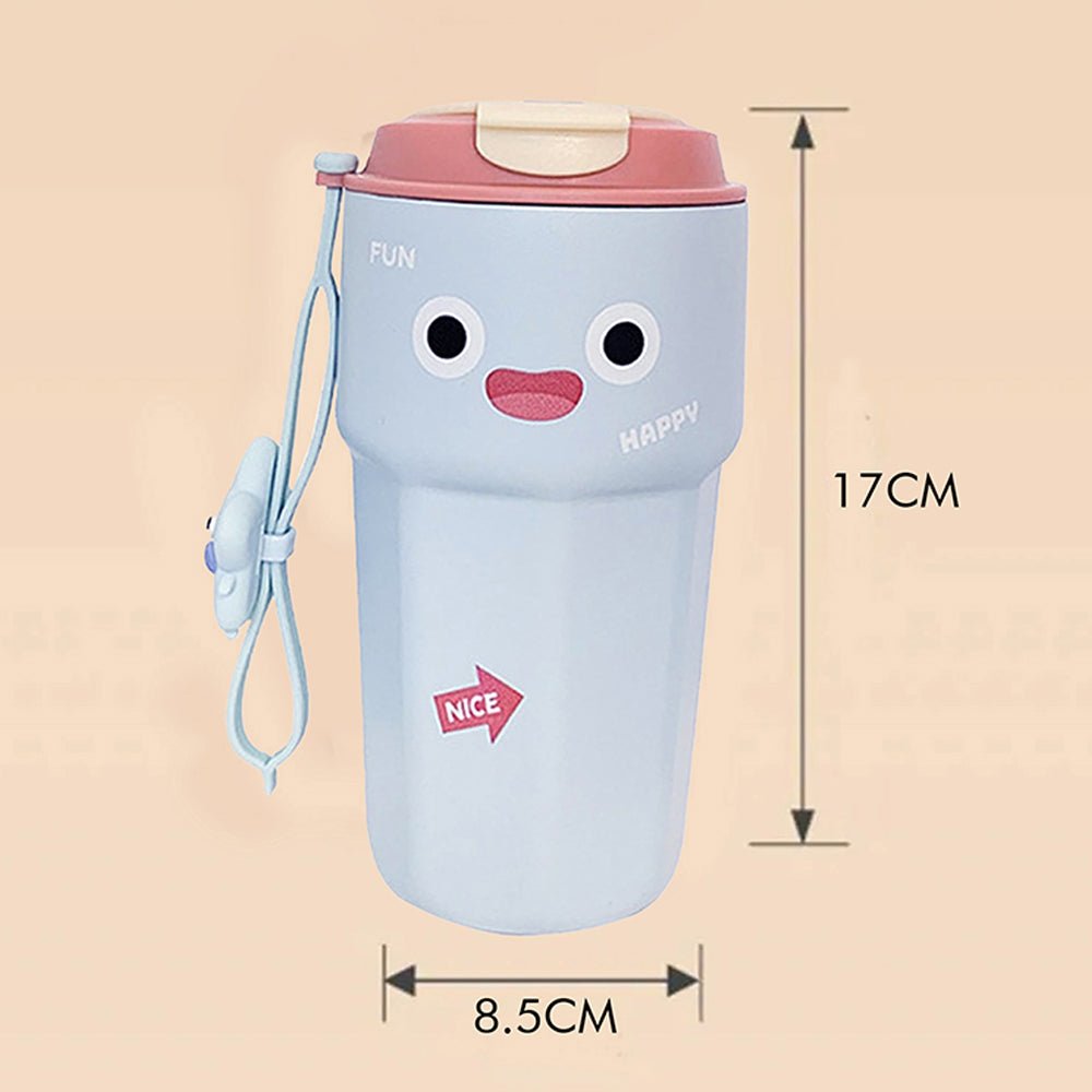 Fun Emoji Blue Vacuum Insulated Stainless Steel Coffee/Water/Tea Travel Tumbler for Kids & Adults, 450ml - Little Surprise BoxFun Emoji Blue Vacuum Insulated Stainless Steel Coffee/Water/Tea Travel Tumbler for Kids & Adults, 450ml