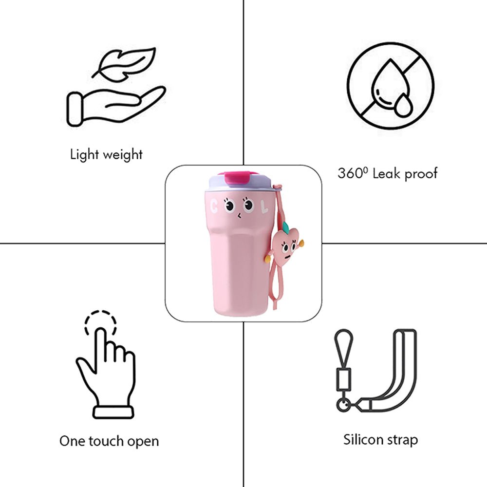 Fun Emoji Pink Vacuum Insulated Stainless Steel Coffee/Water/Tea Travel Tumbler For Kids & Adults,450Ml - Little Surprise BoxFun Emoji Pink Vacuum Insulated Stainless Steel Coffee/Water/Tea Travel Tumbler For Kids & Adults,450Ml