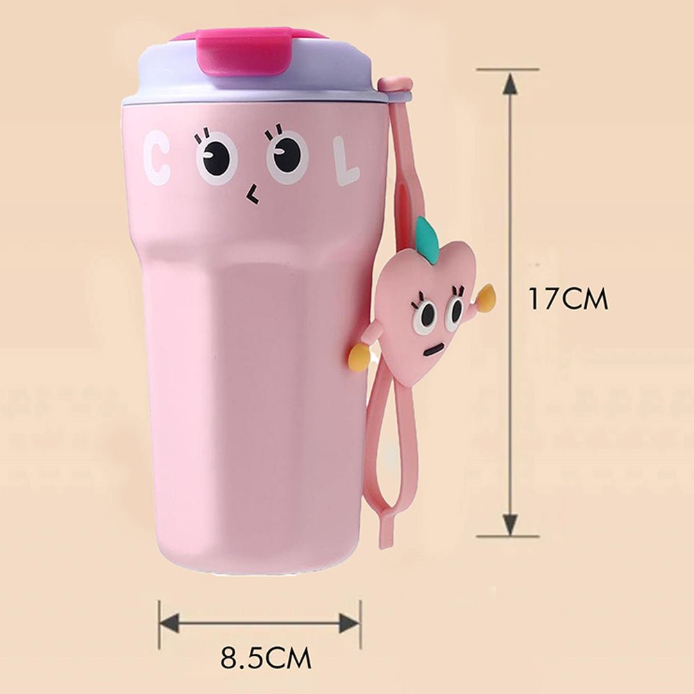 Fun Emoji Pink Vacuum Insulated Stainless Steel Coffee/Water/Tea Travel Tumbler For Kids & Adults,450Ml - Little Surprise BoxFun Emoji Pink Vacuum Insulated Stainless Steel Coffee/Water/Tea Travel Tumbler For Kids & Adults,450Ml