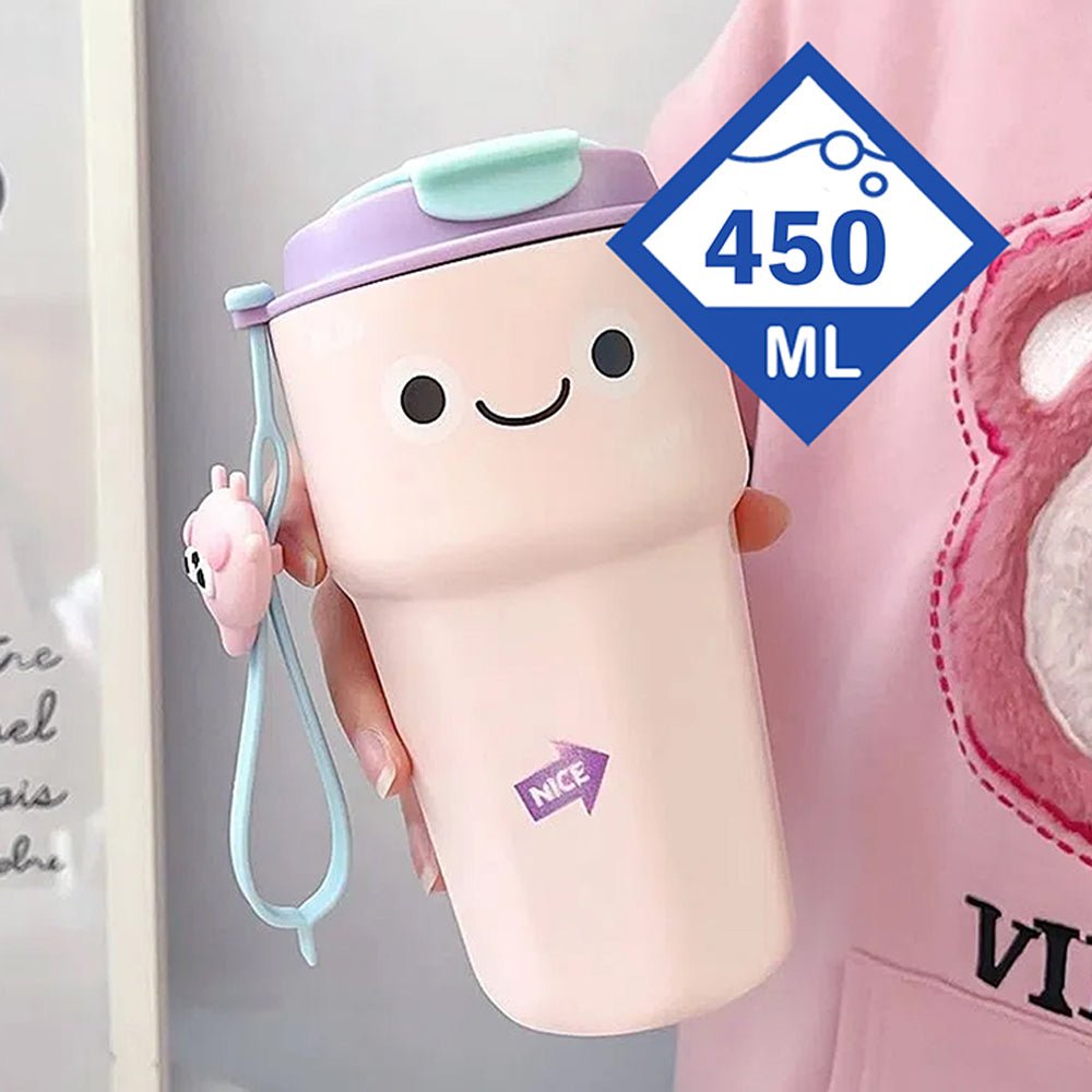 Fun Emoji Pink Vacuum Insulated Stainless Steel Coffee/Water/Tea Travel Tumbler For Kids & Adults,450Ml - Little Surprise BoxFun Emoji Pink Vacuum Insulated Stainless Steel Coffee/Water/Tea Travel Tumbler For Kids & Adults,450Ml