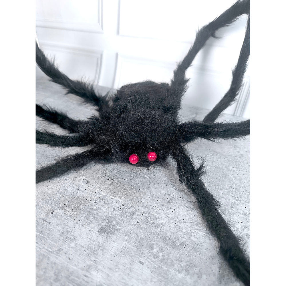 Giant Furry Black Spider with bendable legs and red eyes for Halloween Decoration - Little Surprise BoxGiant Furry Black Spider with bendable legs and red eyes for Halloween Decoration