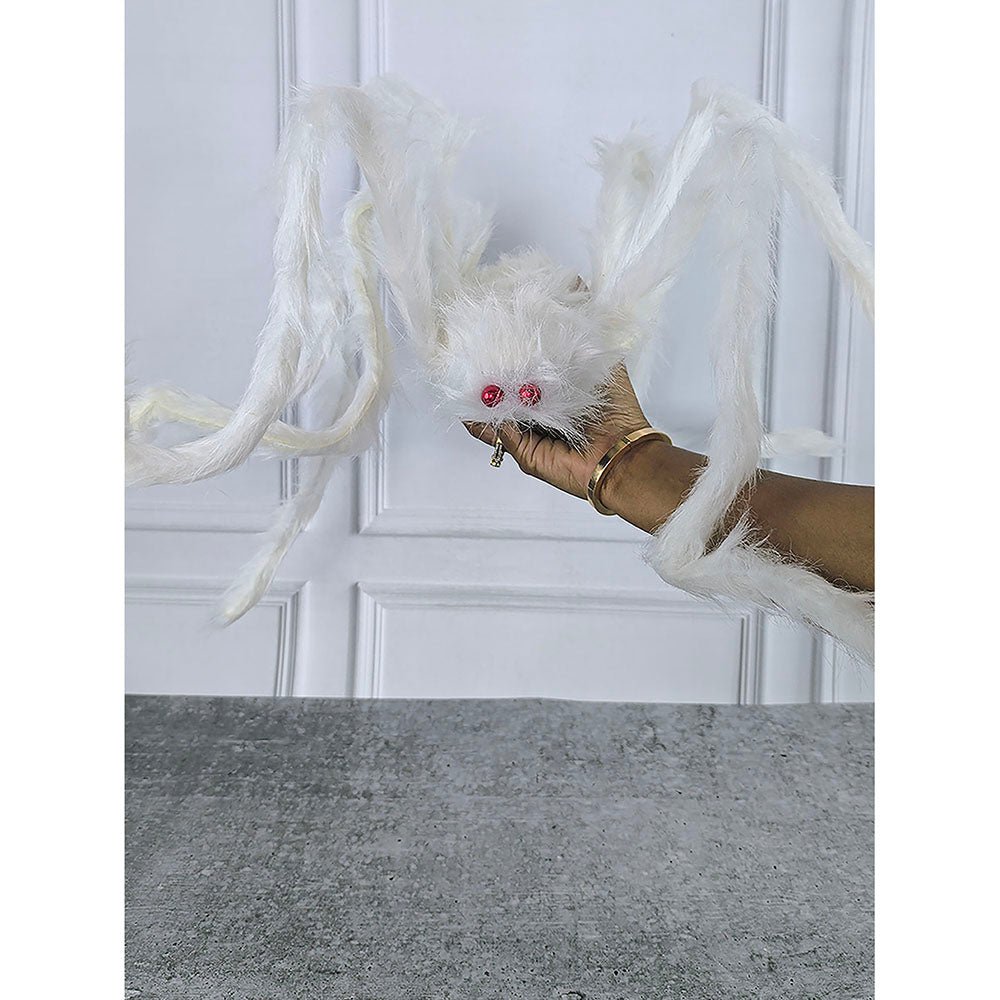 Giant Furry White Spider with bendable legs and red eyes for Halloween Decoration - Little Surprise BoxGiant Furry White Spider with bendable legs and red eyes for Halloween Decoration