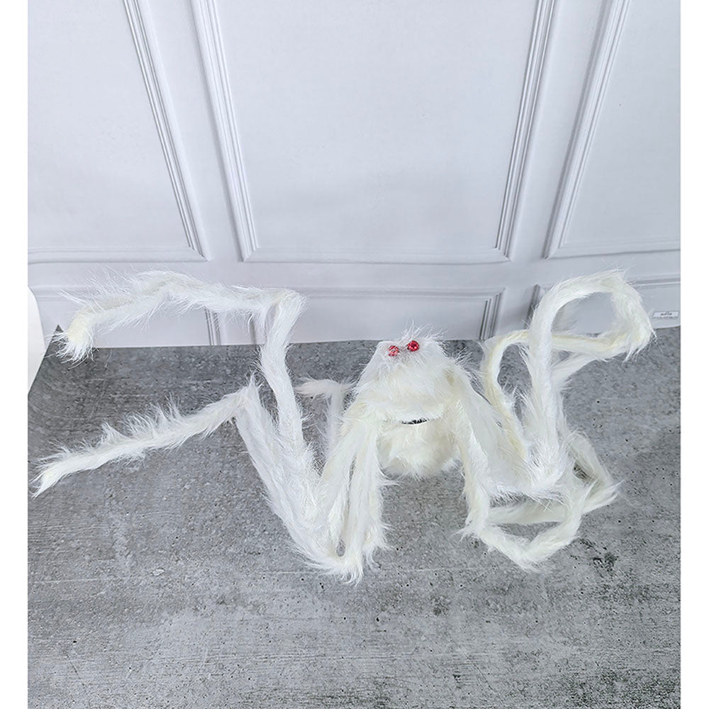 Giant Furry White Spider with bendable legs and red eyes for Halloween Decoration - Little Surprise BoxGiant Furry White Spider with bendable legs and red eyes for Halloween Decoration