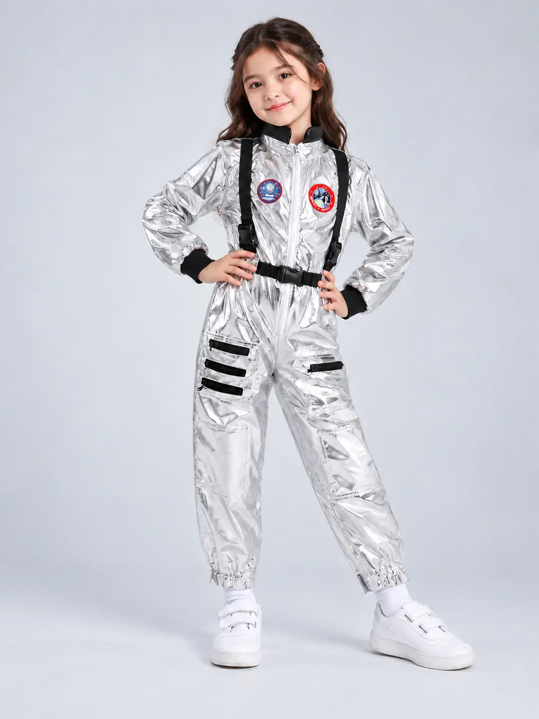 Shiny Silver Astronaut, Unisex Halloween Costume Fancy Dress Up for Kids