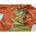 Green Applique Dino Button up 2pcs Shirt/Pants Set for Toddlers/Kids - Little Surprise BoxGreen Applique Dino Button up 2pcs Shirt/Pants Set for Toddlers/Kids