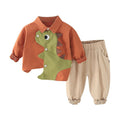 Green Applique Dino Button up 2pcs Shirt/Pants Set for Toddlers/Kids - Little Surprise BoxGreen Applique Dino Button up 2pcs Shirt/Pants Set for Toddlers/Kids