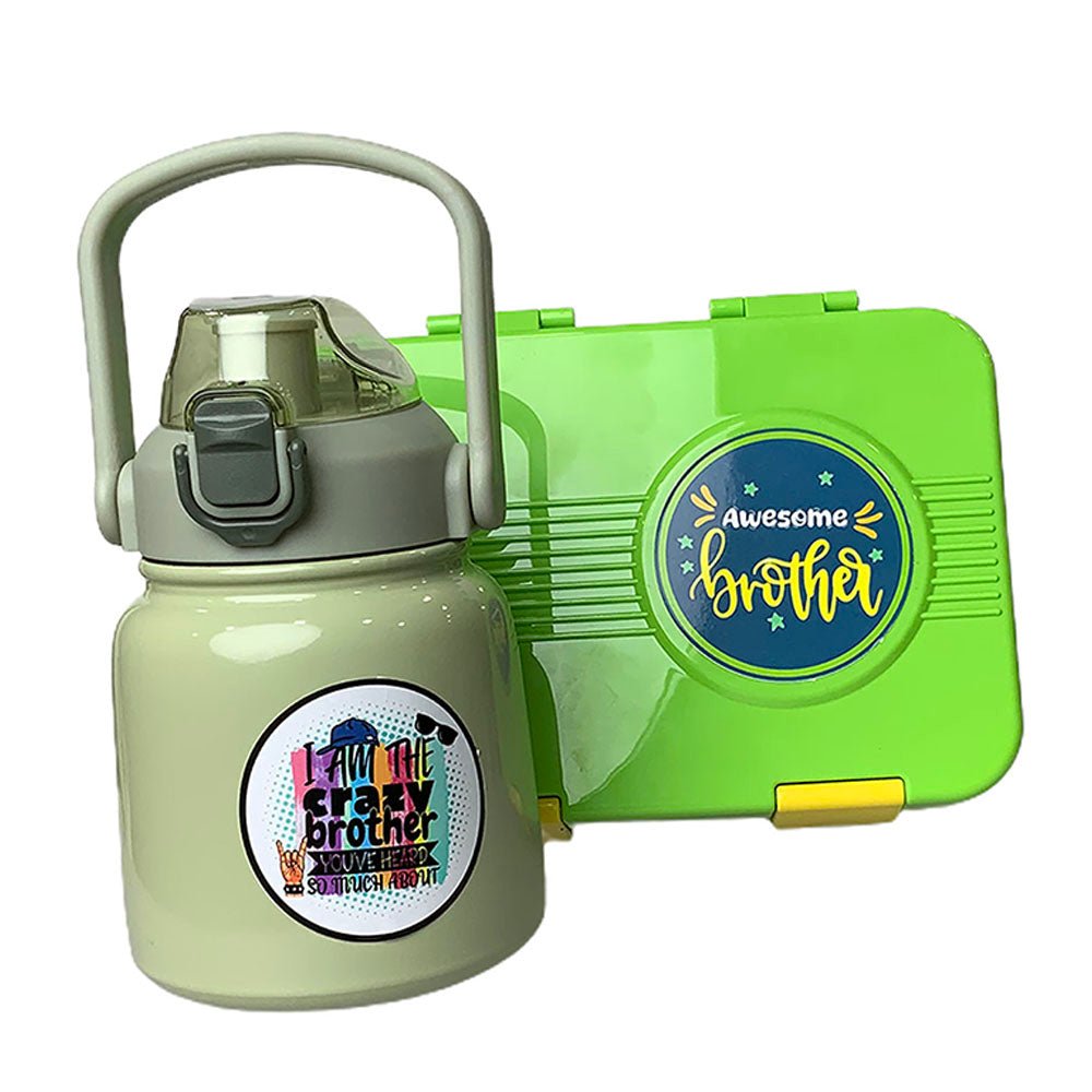Green Bento Box & Belly Water Bottle Combo Rakhi Gift Set for Brother - Little Surprise BoxGreen Bento Box & Belly Water Bottle Combo Rakhi Gift Set for Brother