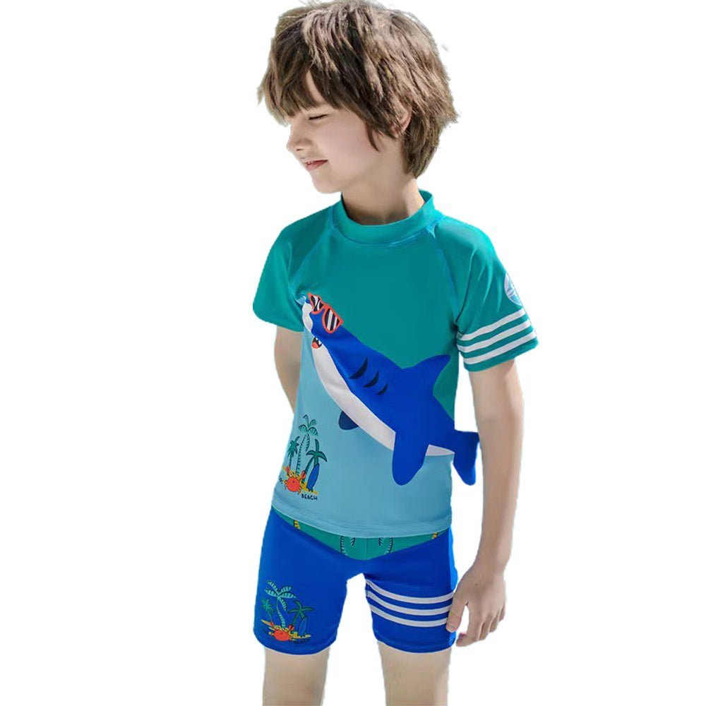 Green & Blue Shark Beach Theme Shirt & Shorts Swimwear for Kids - Little Surprise BoxGreen & Blue Shark Beach Theme Shirt & Shorts Swimwear for Kids - Little Surprise BoxGreen & Blue Shark Beach Theme Shirt & Shorts Swimwear for Kids