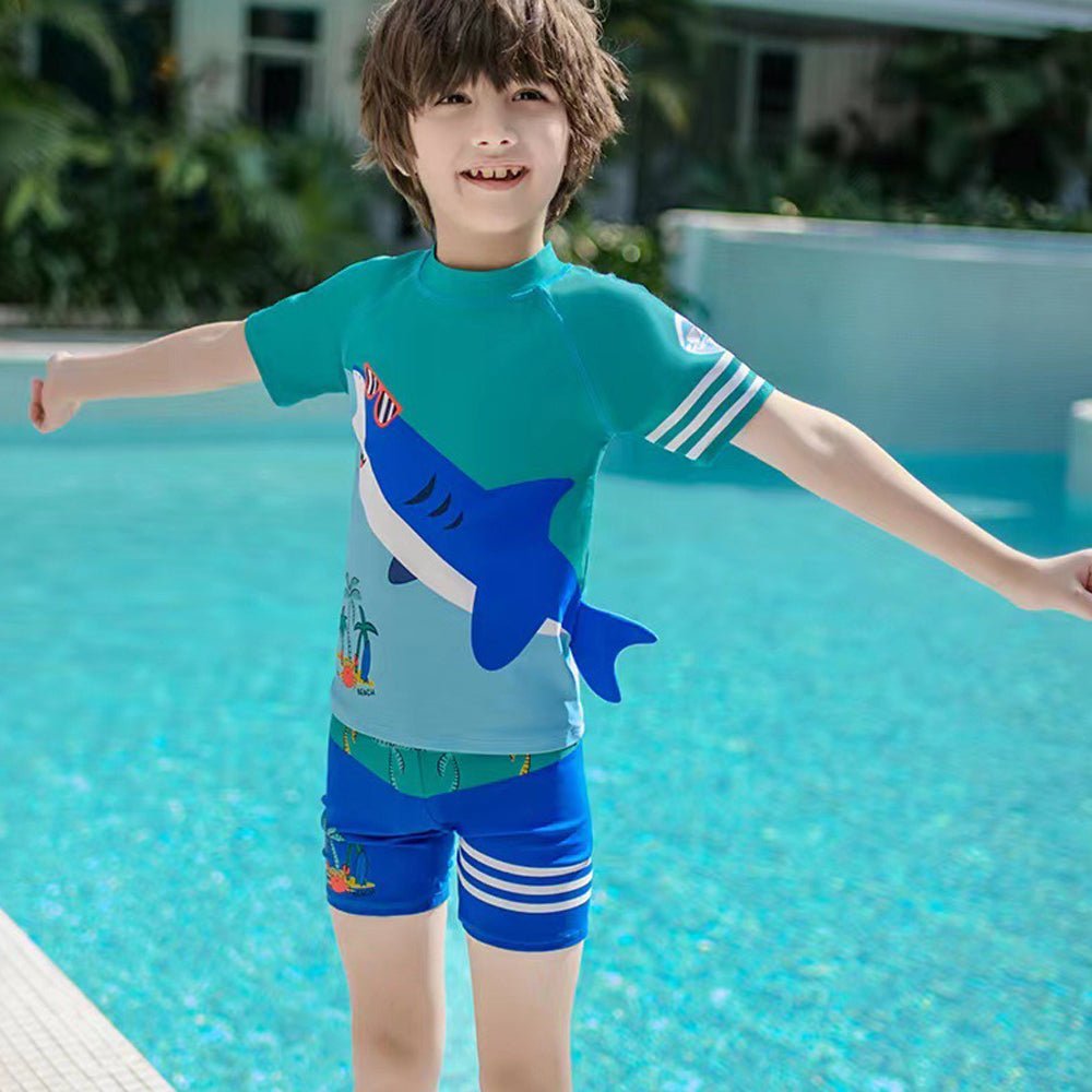 Green & Blue Shark Beach Theme Shirt & Shorts Swimwear for Kids - Little Surprise BoxGreen & Blue Shark Beach Theme Shirt & Shorts Swimwear for Kids - Little Surprise BoxGreen & Blue Shark Beach Theme Shirt & Shorts Swimwear for Kids