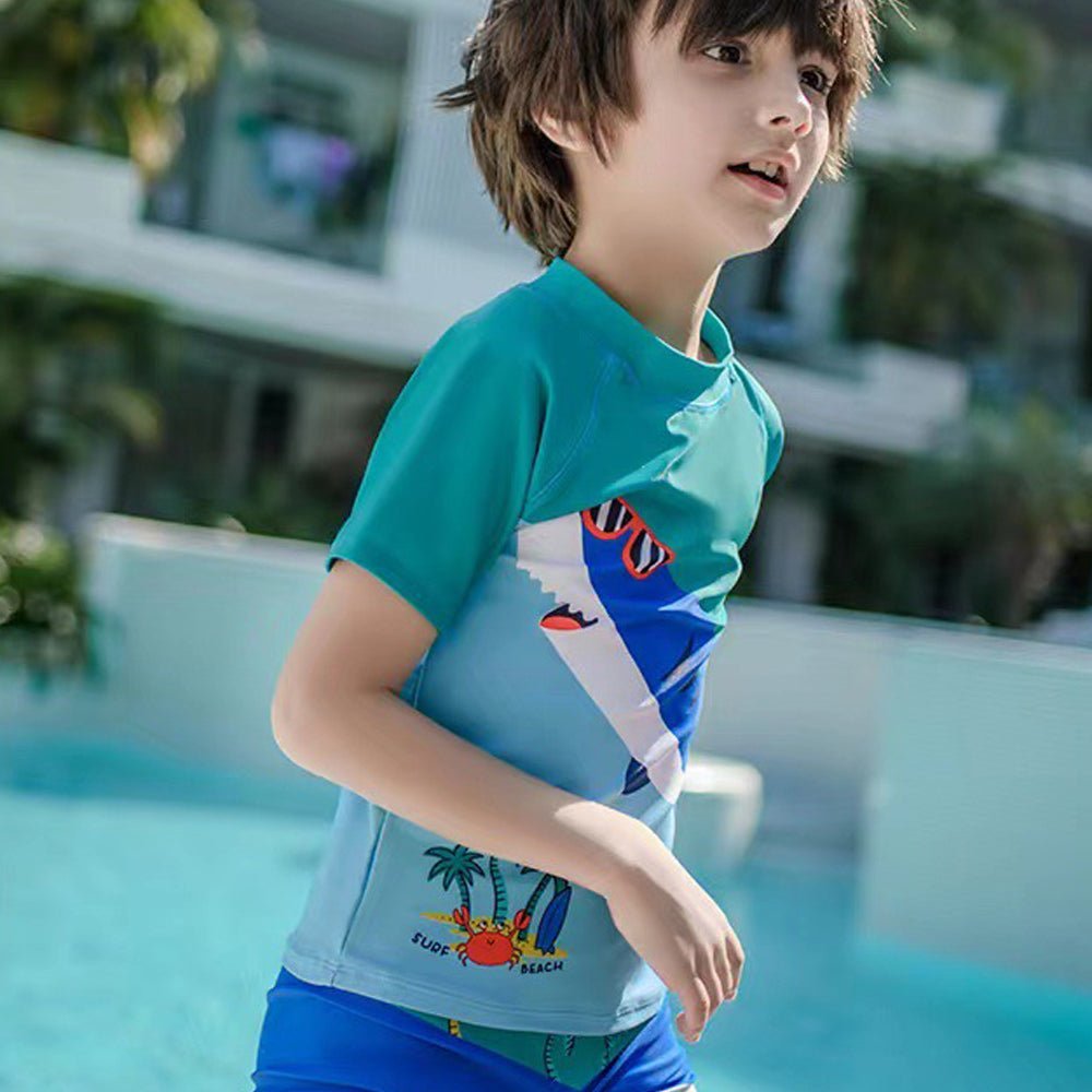 Green & Blue Shark Beach Theme Shirt & Shorts Swimwear for Kids - Little Surprise BoxGreen & Blue Shark Beach Theme Shirt & Shorts Swimwear for Kids - Little Surprise BoxGreen & Blue Shark Beach Theme Shirt & Shorts Swimwear for Kids