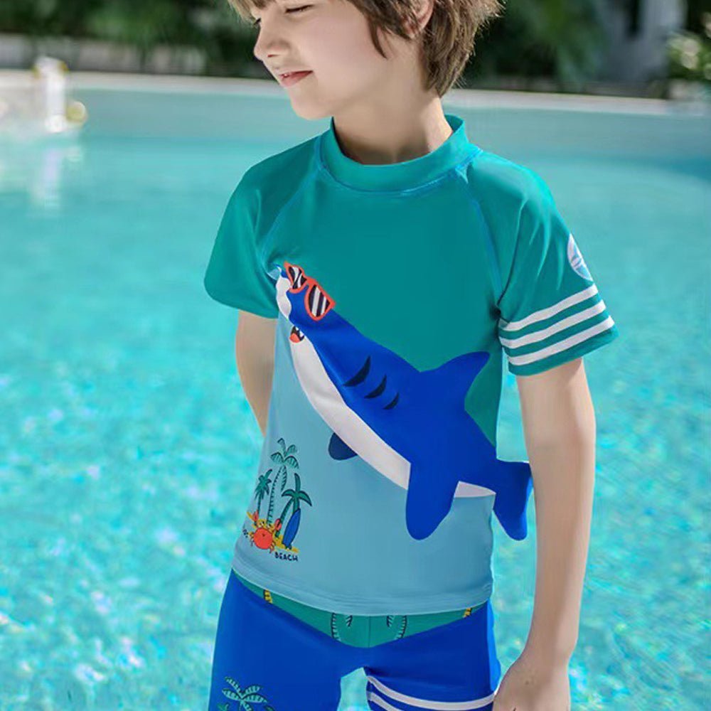 Green & Blue Shark Beach Theme Shirt & Shorts Swimwear for Kids - Little Surprise BoxGreen & Blue Shark Beach Theme Shirt & Shorts Swimwear for Kids - Little Surprise BoxGreen & Blue Shark Beach Theme Shirt & Shorts Swimwear for Kids