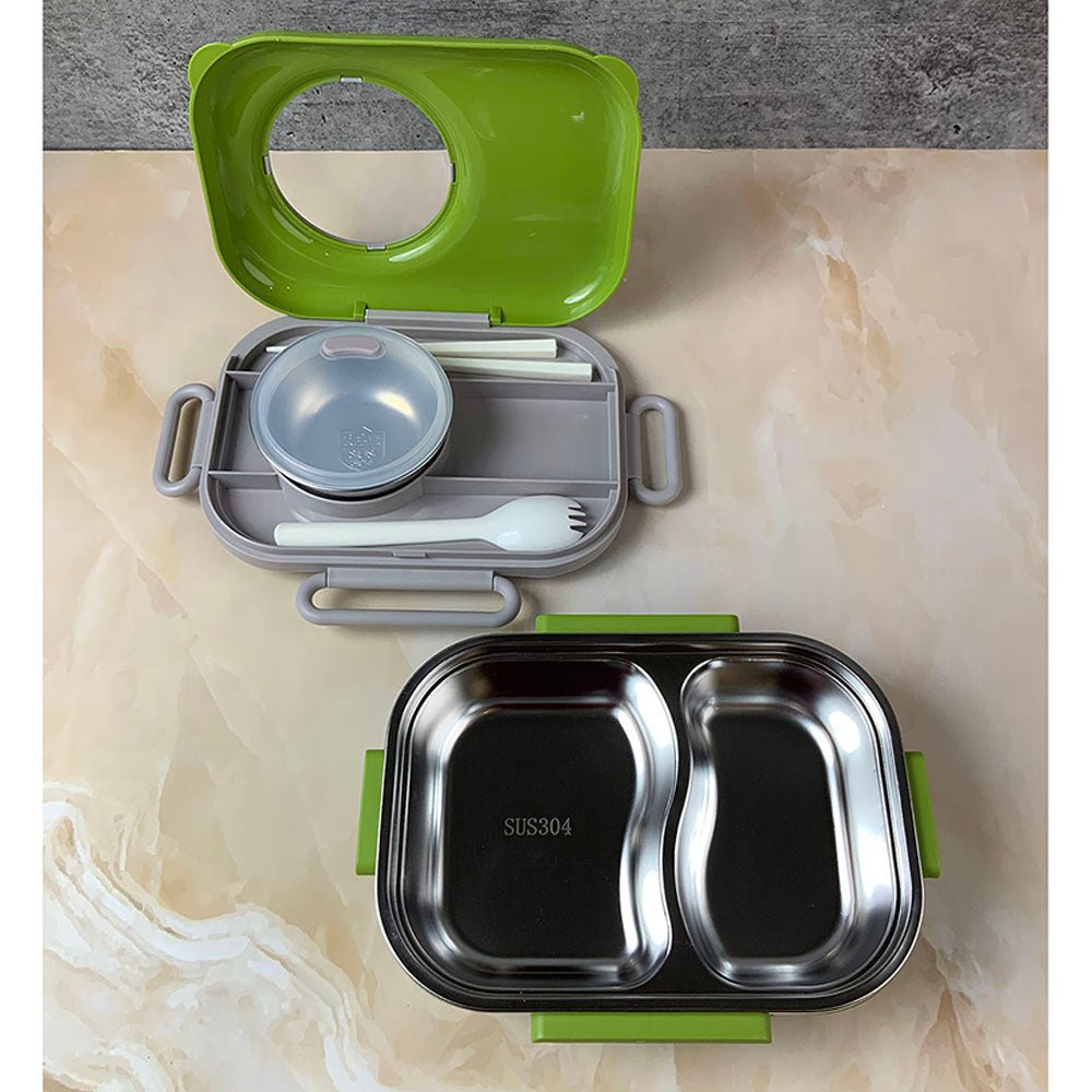 Green Bunny Ear themed Stainless Steel Lunch Box with Bowl, chopsticks & Fork - Little Surprise BoxGreen Bunny Ear themed Stainless Steel Lunch Box with Bowl, chopsticks & Fork