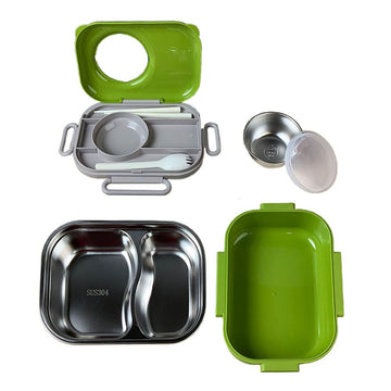 Green Bunny Ear themed Stainless Steel Lunch Box with Bowl, chopsticks & Fork - Little Surprise BoxGreen Bunny Ear themed Stainless Steel Lunch Box with Bowl, chopsticks & Fork