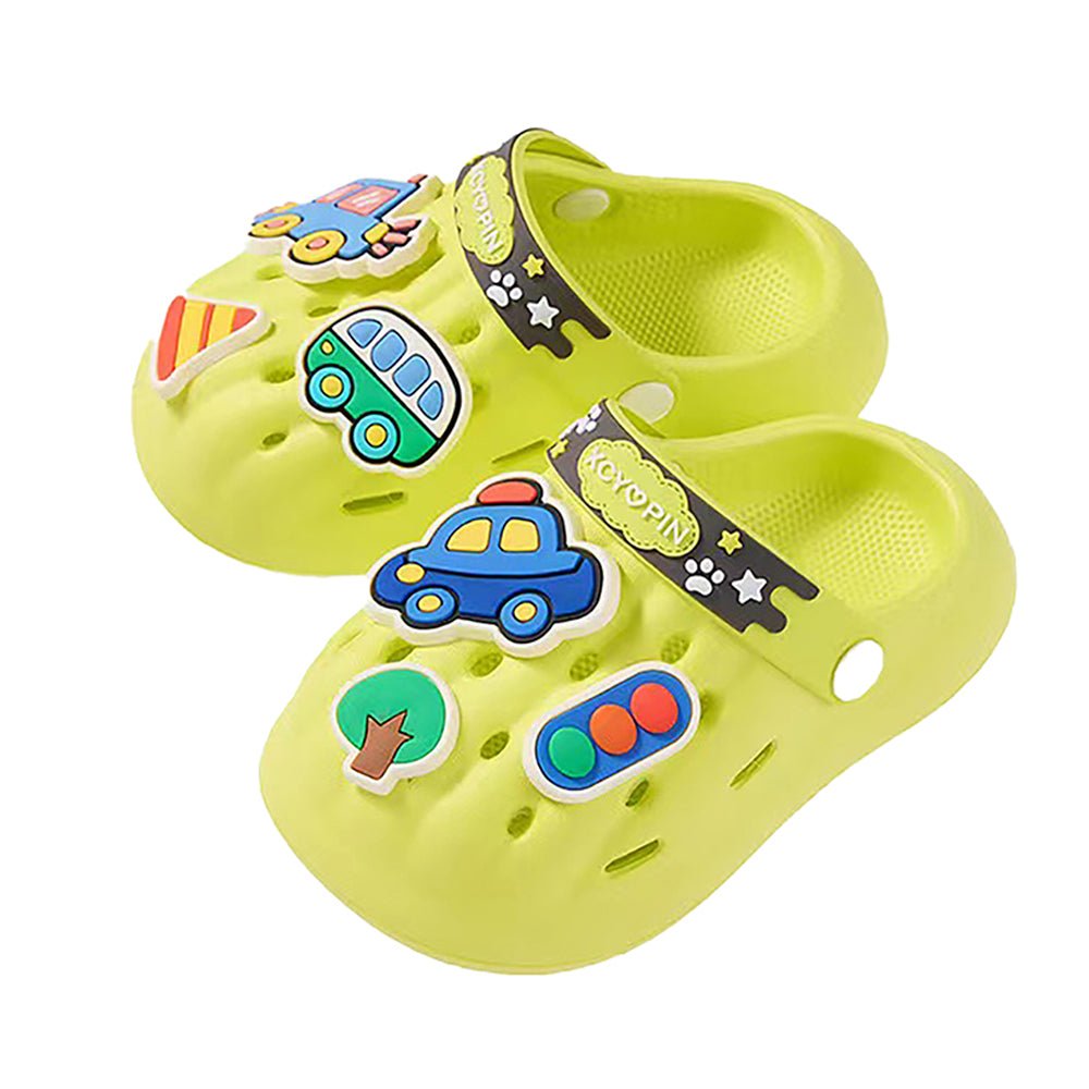 Green Car theme Slip on Clogs, Summer/Monsoon all season Footwear for Toddlers & Kids - Little Surprise BoxGreen Car theme Slip on Clogs, Summer/Monsoon all season Footwear for Toddlers & Kids