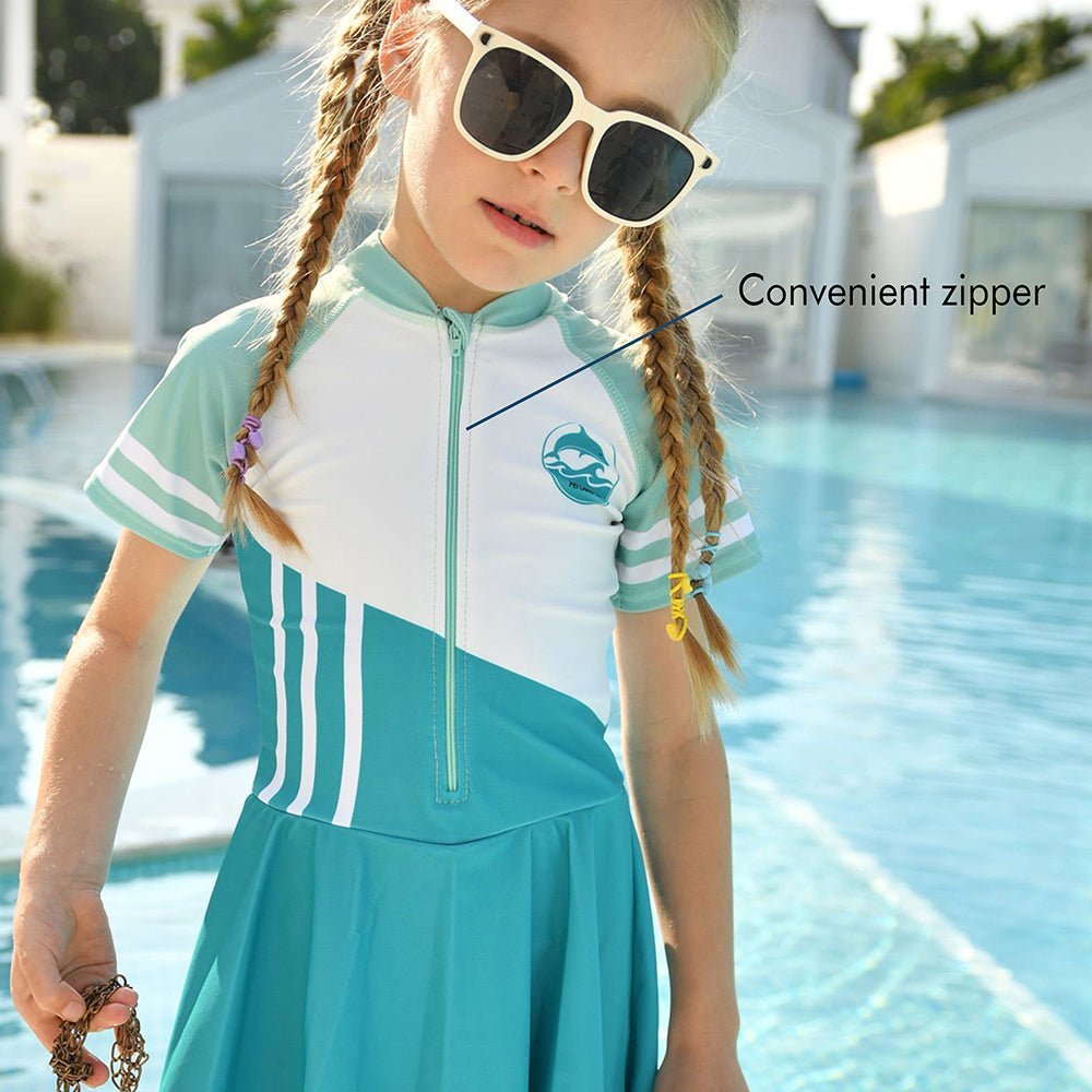 Green Color Block frock style Swimwear for Kids - Little Surprise BoxGreen Color Block frock style Swimwear for Kids - Little Surprise BoxGreen Color Block frock style Swimwear for Kids
