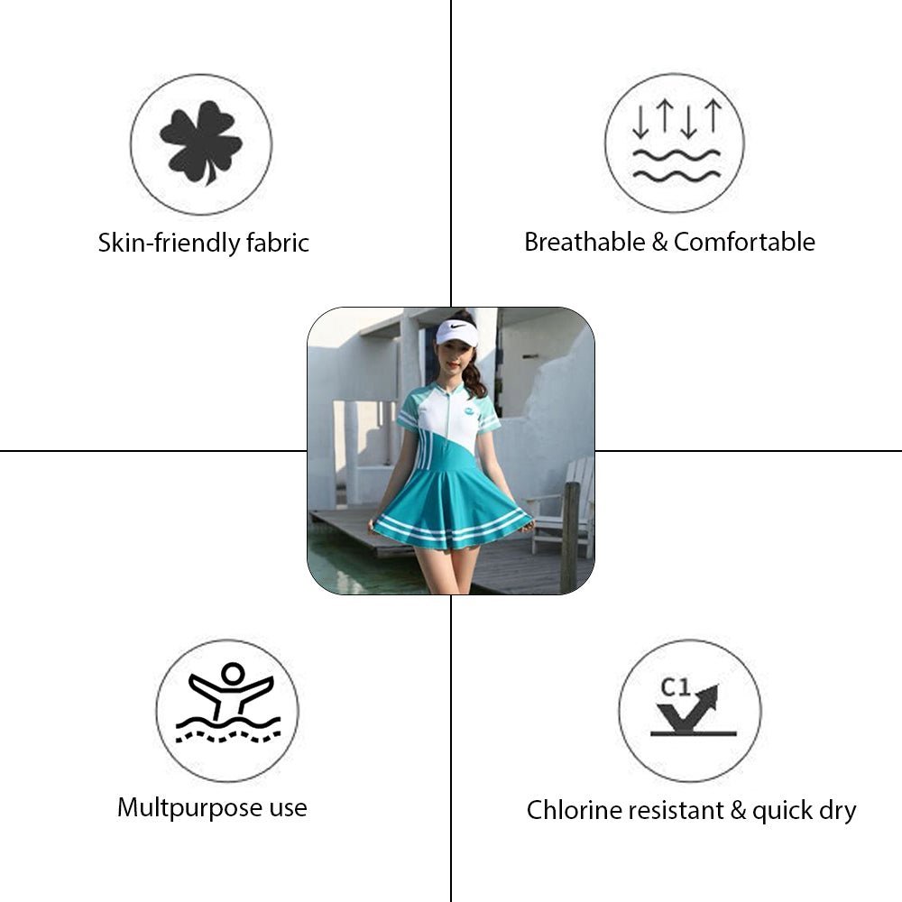 Green Color Block frock style Swimwear for Teens - Little Surprise BoxGreen Color Block frock style Swimwear for Teens - Little Surprise BoxGreen Color Block frock style Swimwear for Teens